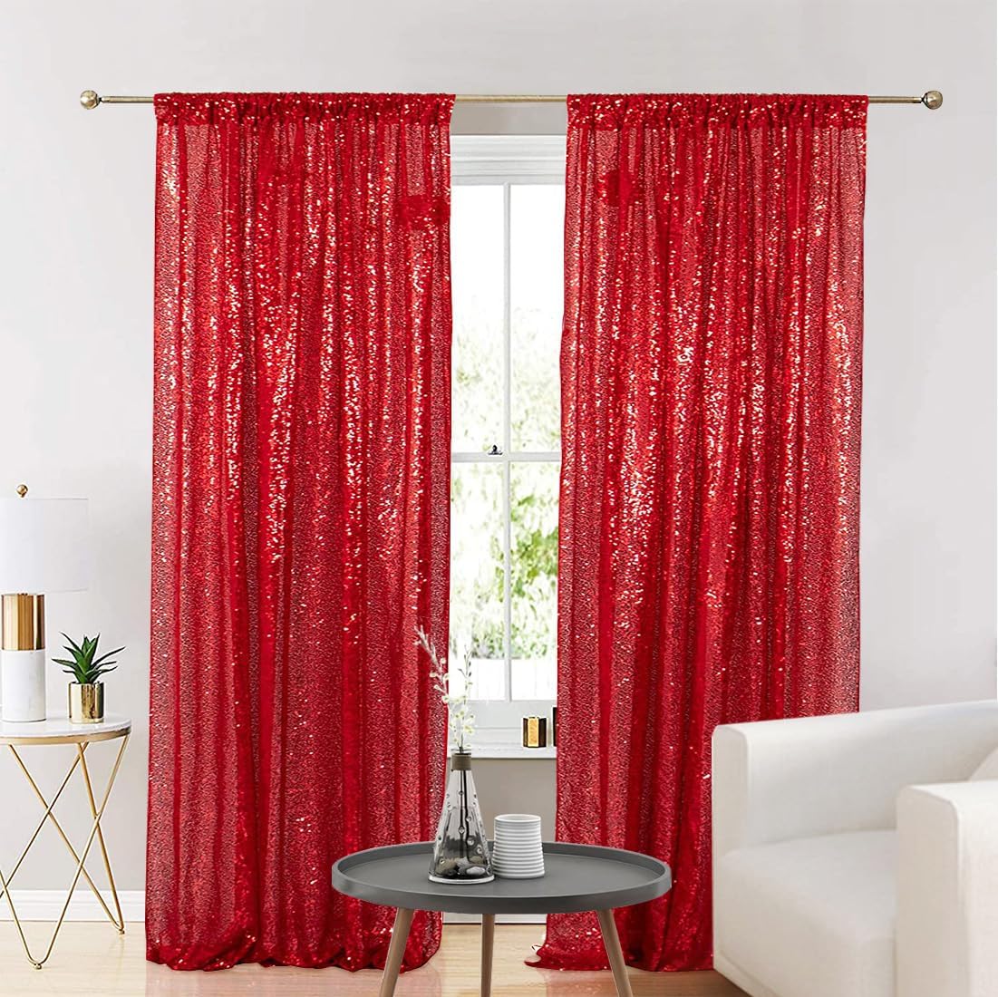 Eternal Beauty Sequin Backdrop Curtains, 2x8 Ft-2 Panels Red Back Drop for Shimmer Photography