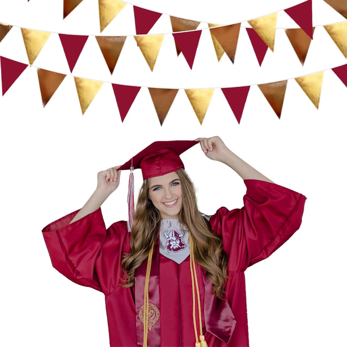 Fall Party Decorations Maroon Gold Brown Metallic Fabric Triangle Pennant Banner Burgundy Flag