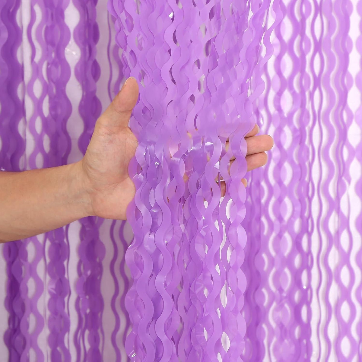 4 Pack Wavy Purple Metallic Tinsel Foil Fringe Curtains - 3.3x6.6 Feet Party Streamer Halloween