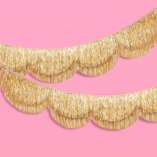xo, Fetti Gold Scalloped Layered Fringe Banner - 5 Ft. | Bachelorette Party Decorations, Birthday