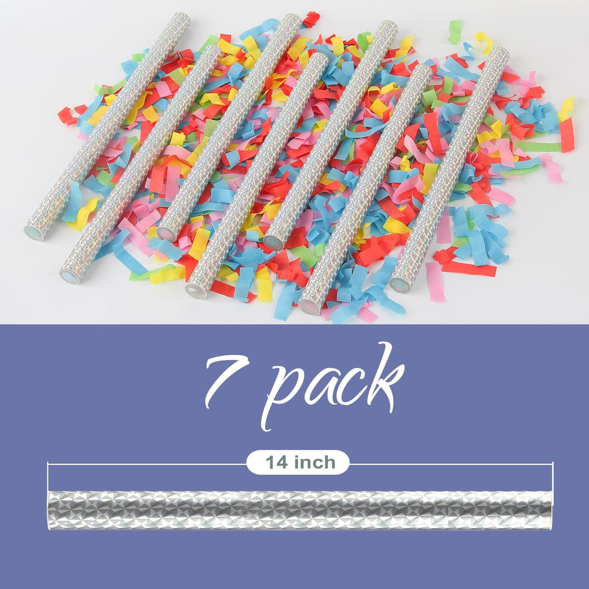 BATTIFE 7Pack Confetti Wands, Colorful Tissue Paper Flick Flutter Sticks, Confetti Shoots Poppers