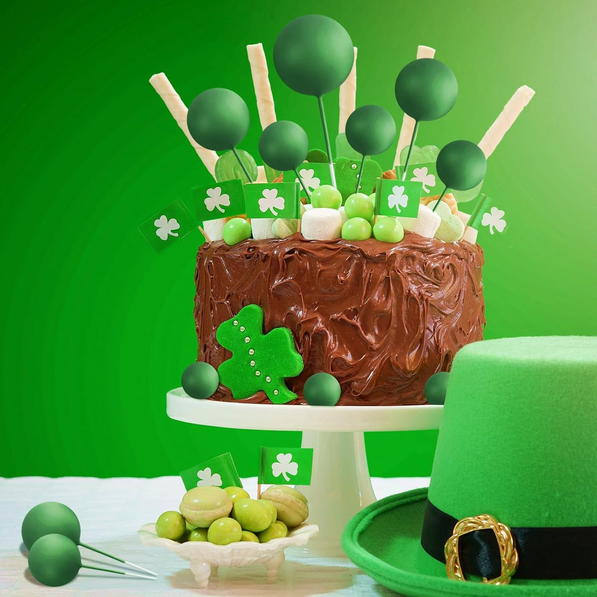 ASTARON 20 Pcs Ball Cake Topper Decorations Mini Balloons Cake Topper Sticks Dark Green Balls Cake