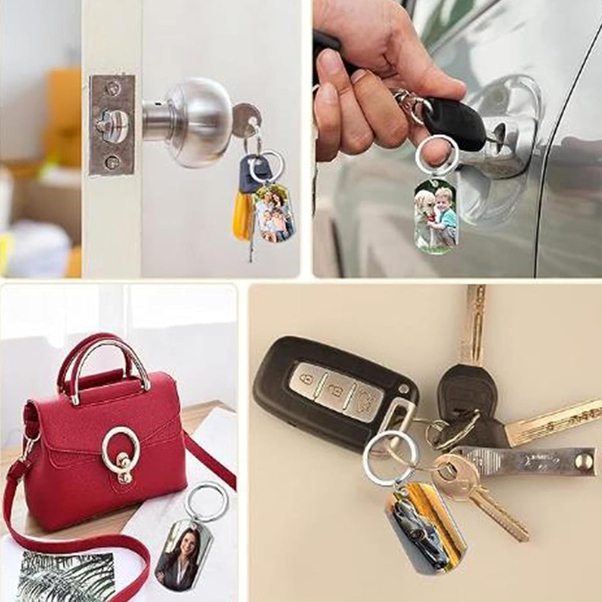 Personalized Double-sided Photo Text+Icons Keychain Drive Safe Boy Girlfriend Pet Memorial