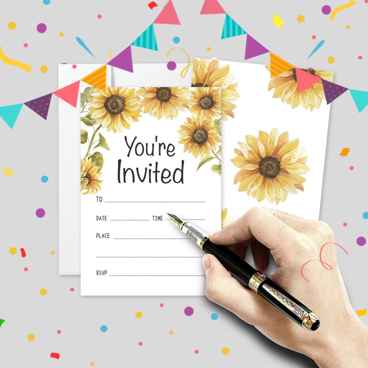20 Sets You're Invited Sunflower Invitations With Envelopes,Sunflower Rustic Double-sided Printed