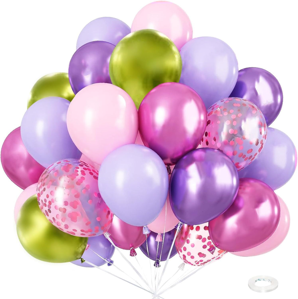 Light Pink Purple Green Balloons Birthday Party Decorations-48Pcs 12inch Assorted Metallic Hot Pink