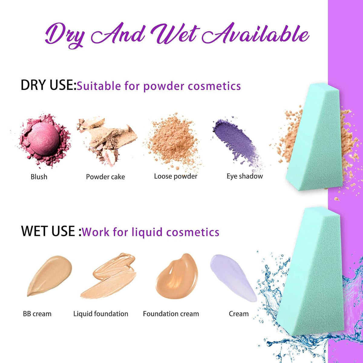 Teenitor Makeup Sponge Mini Applicator Wedges, 48 Pieces Cosmetic Wedges Beauty Blender Sponges
