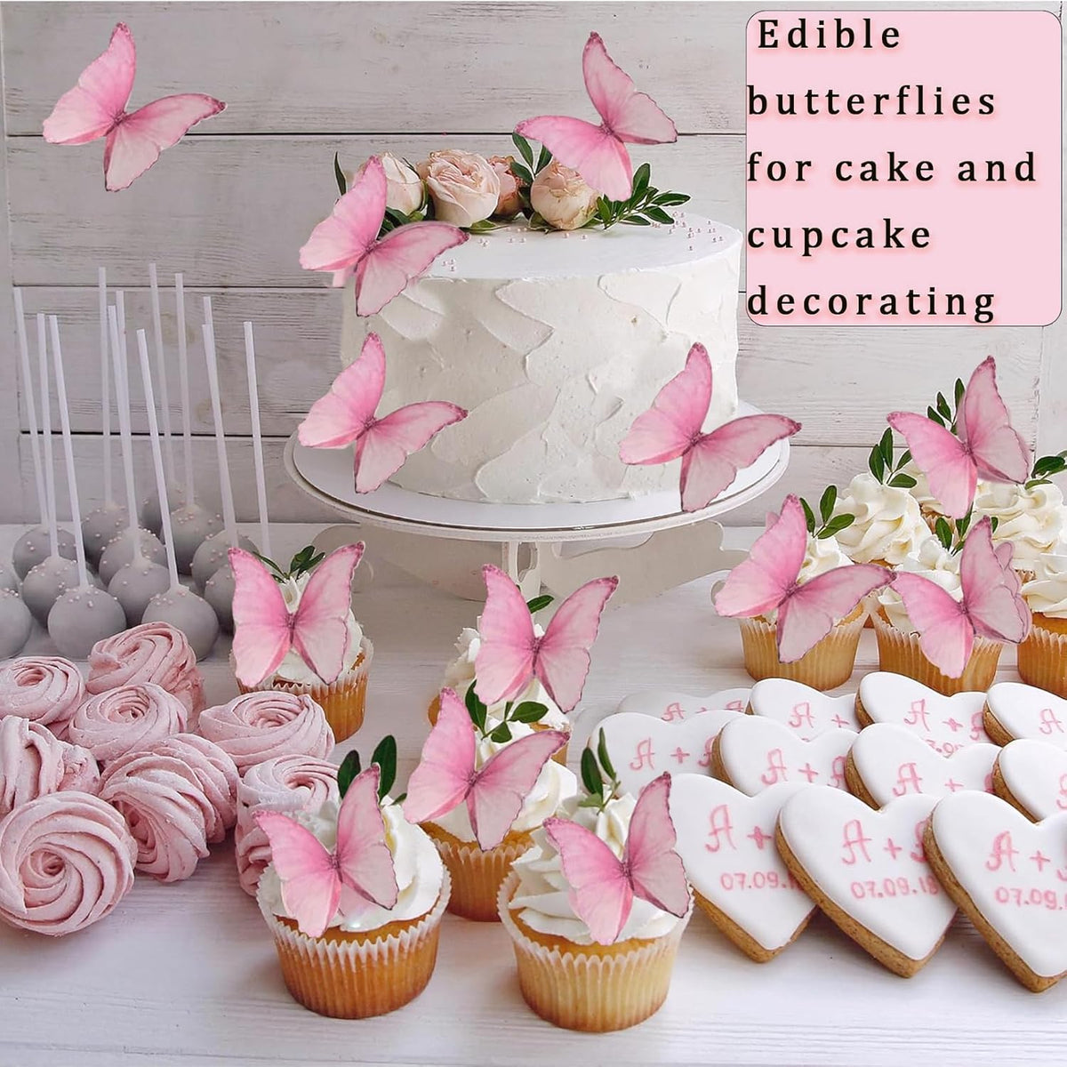 YOcity 48Pcs Edible Butterflies Cake Cupcake Toppers Pink Wafer Paper Butterfly Cake Decorations