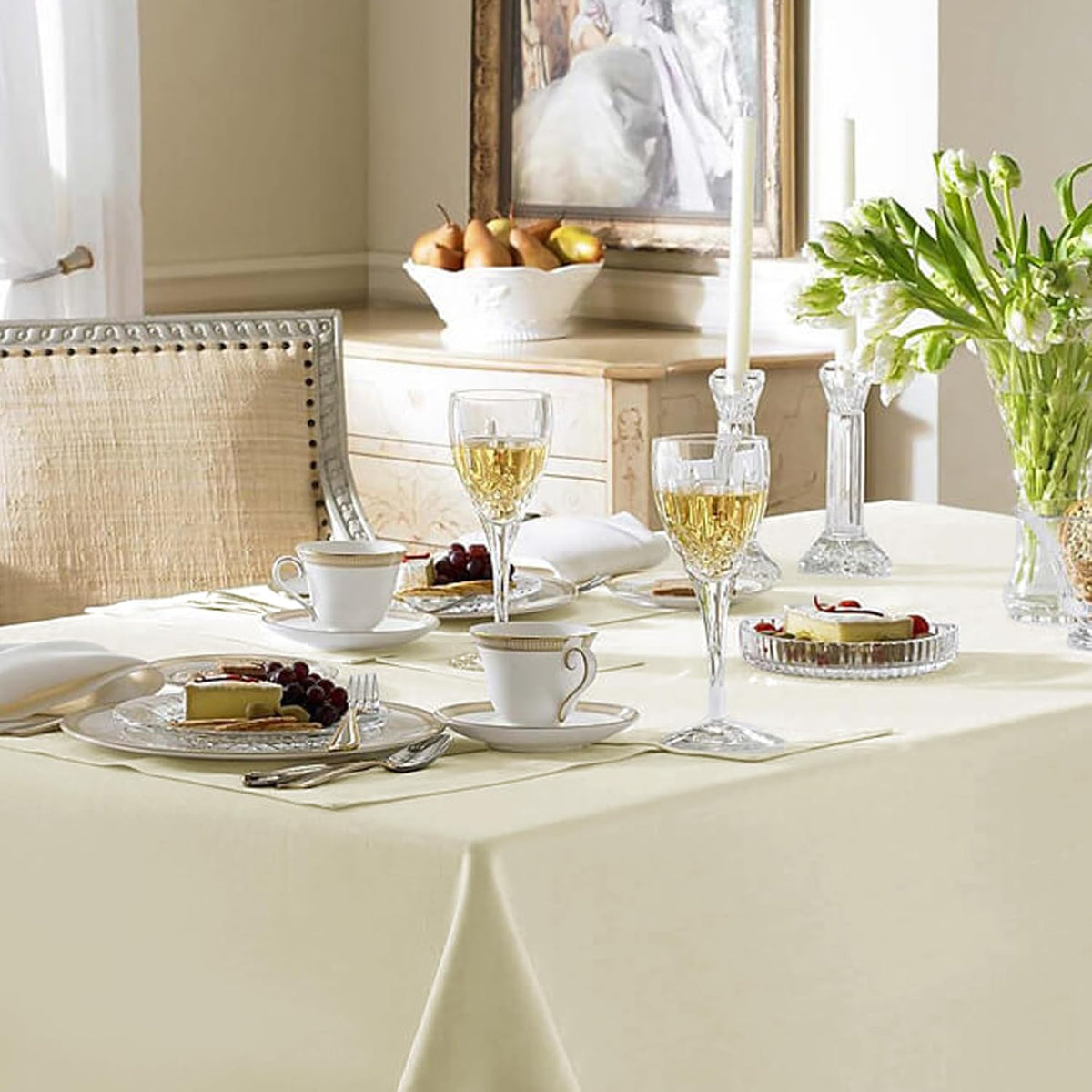Fitable Ivory Rectangle Table Clothes, 6 Pack - 90 x 156 Inch - Reusable and Washable Tablecloths