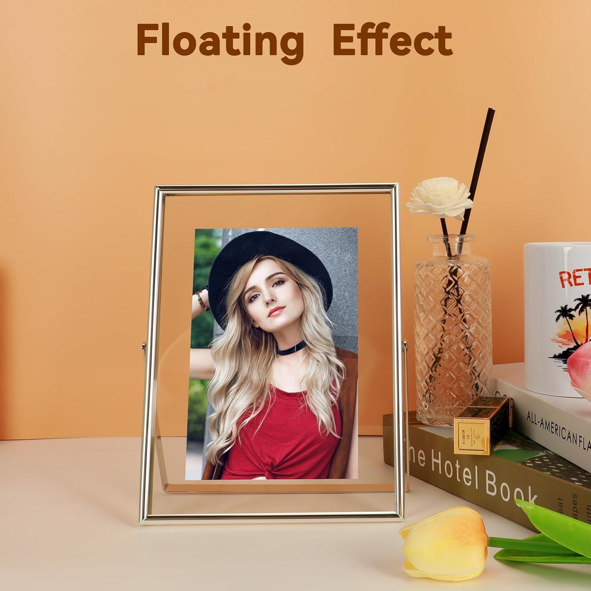 Silver Floating Frame (6"x8", Vertical), For Picture 5x7, 4x6, 3x5, Small Desktop Photo Frame