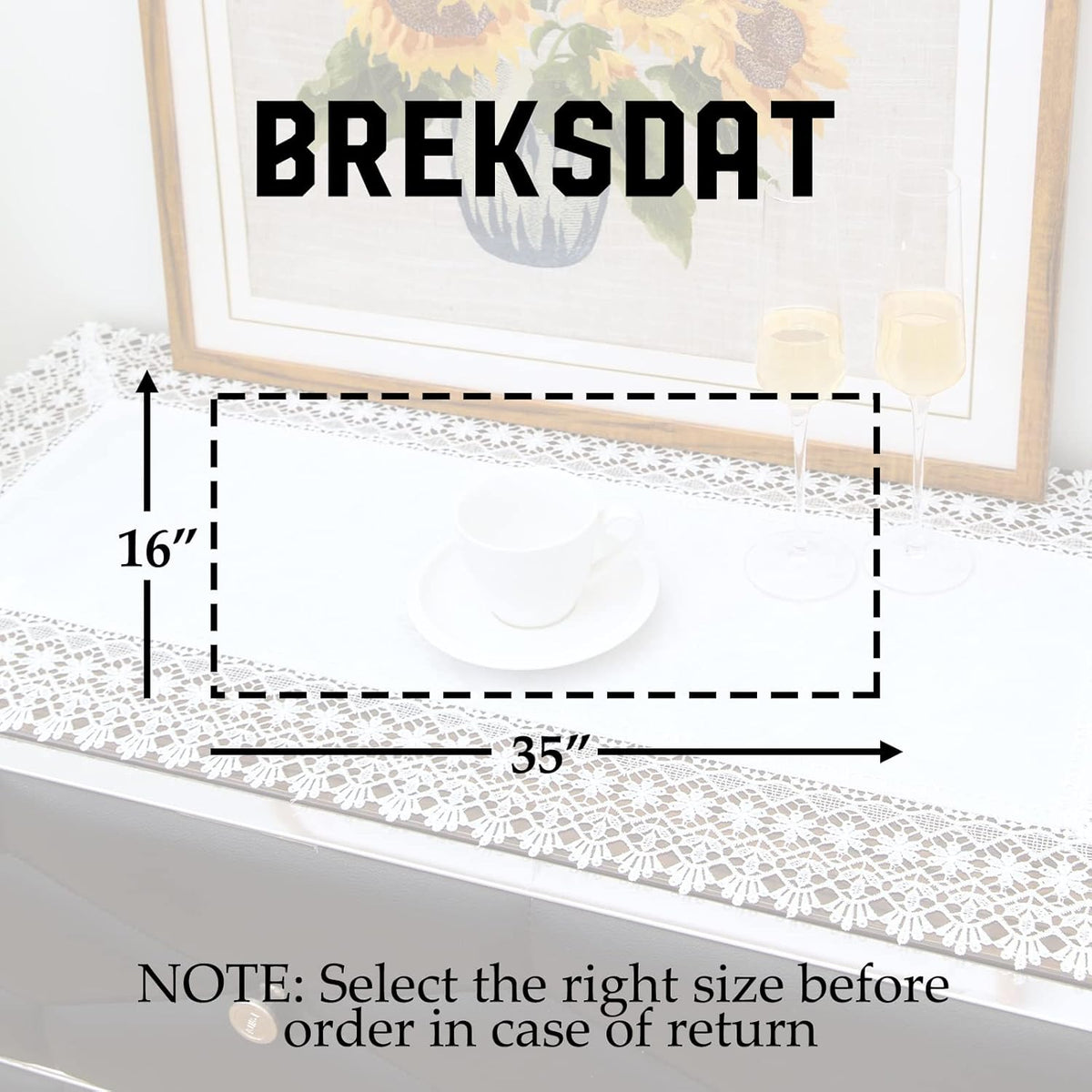 White lace Premium Rectangle Farmhouse Table Runner Waterproof OilProof SpillProof AntiShrink Soft