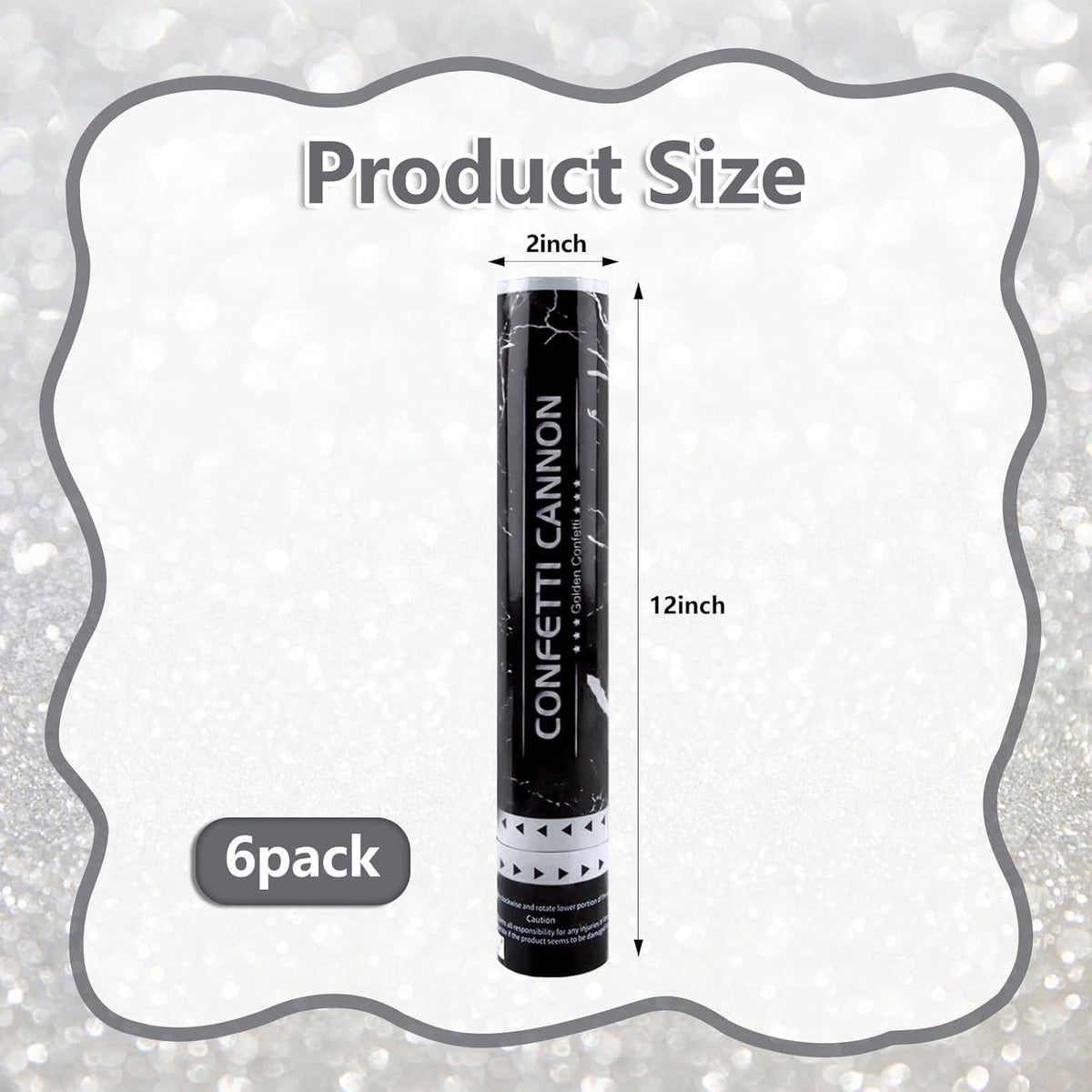 6 Pack Silver Confetti Poppers, 12 Inch Confetti Cannon Party Poppers Shooters for Birthday