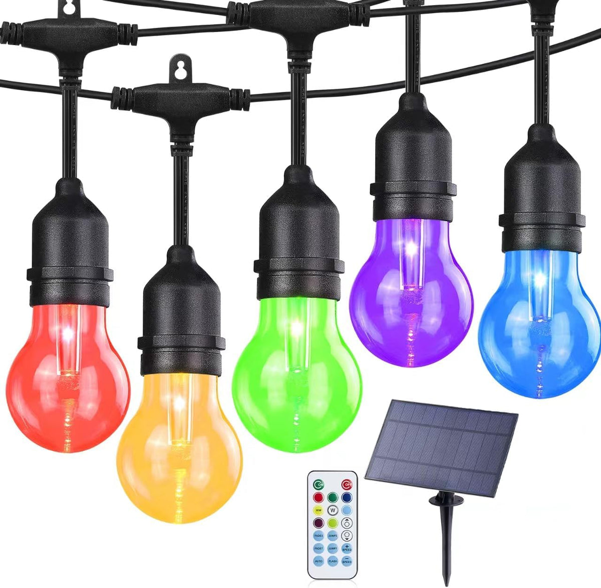 35FT Solar String Lights Outdoor, 11 Shatterproof LED Edison Bulbs, Dimmable RGB Color Changing