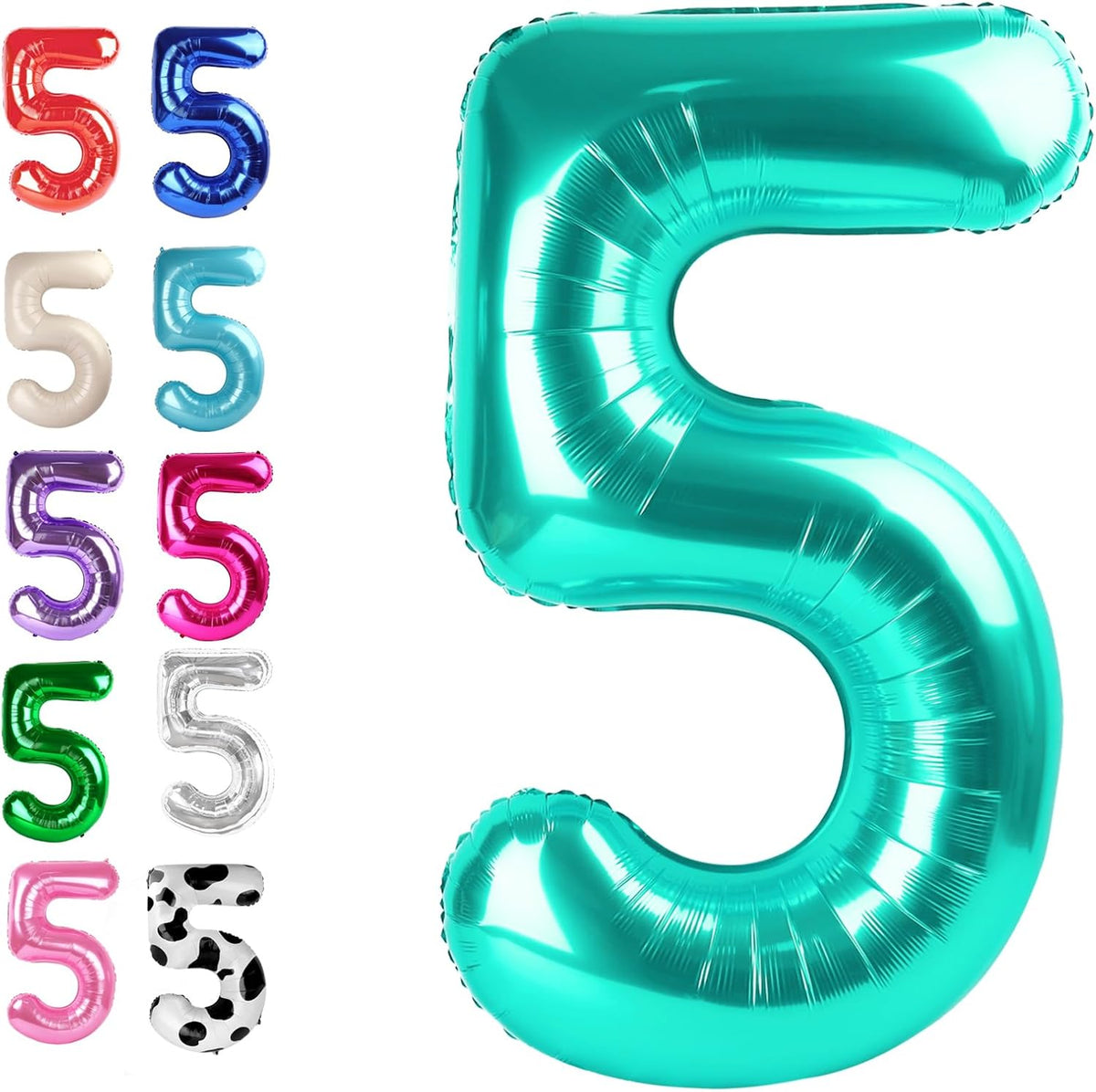 Large Teal Blue 40 Inch Birthday Number 5 Balloon, Teal Blue Five 5th 15 25 35 50 55 Birthday