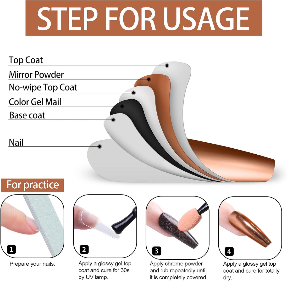 Artdone Chrome Nail Powder, Copper Iridescent Aurora Powder Metallic Mirror Effect Pigment