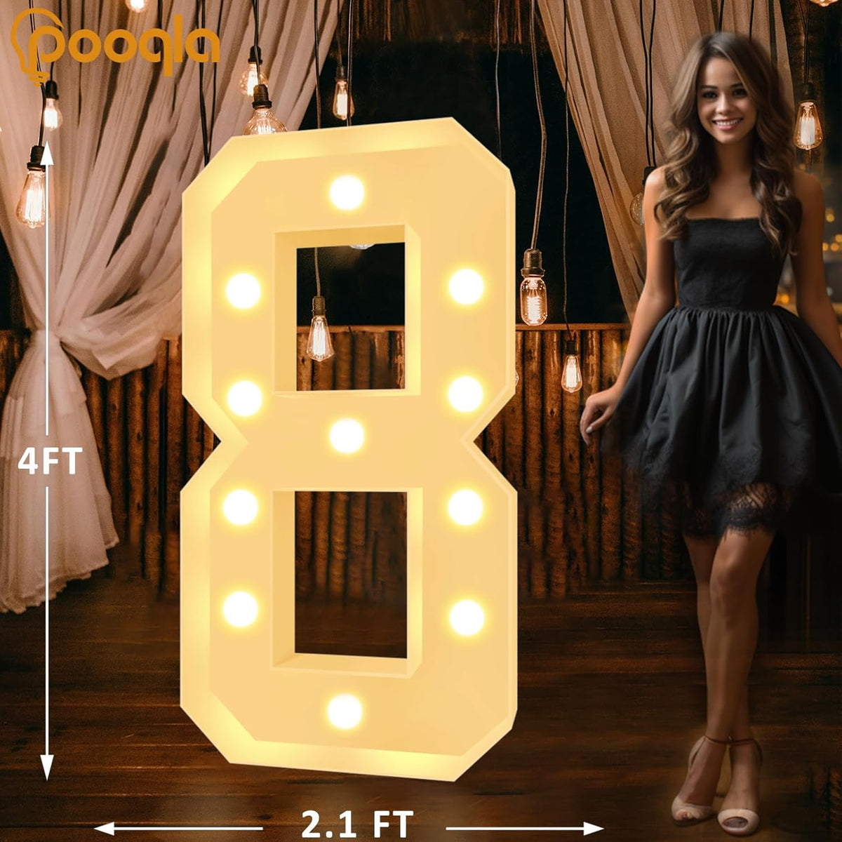 Pooqla 4 FT Light Up Marquee Numbers, Cool White and Warm White LED Large Lighted Marquee Numbers