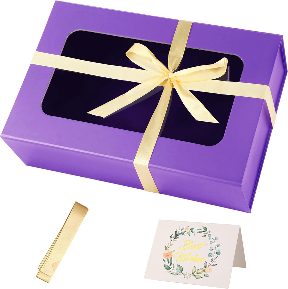 TIACABO Purple Large Gift Box with Window, 13.5"x9"x4.3" Bridesmaid Boxe for Gifts Giving,Birthday