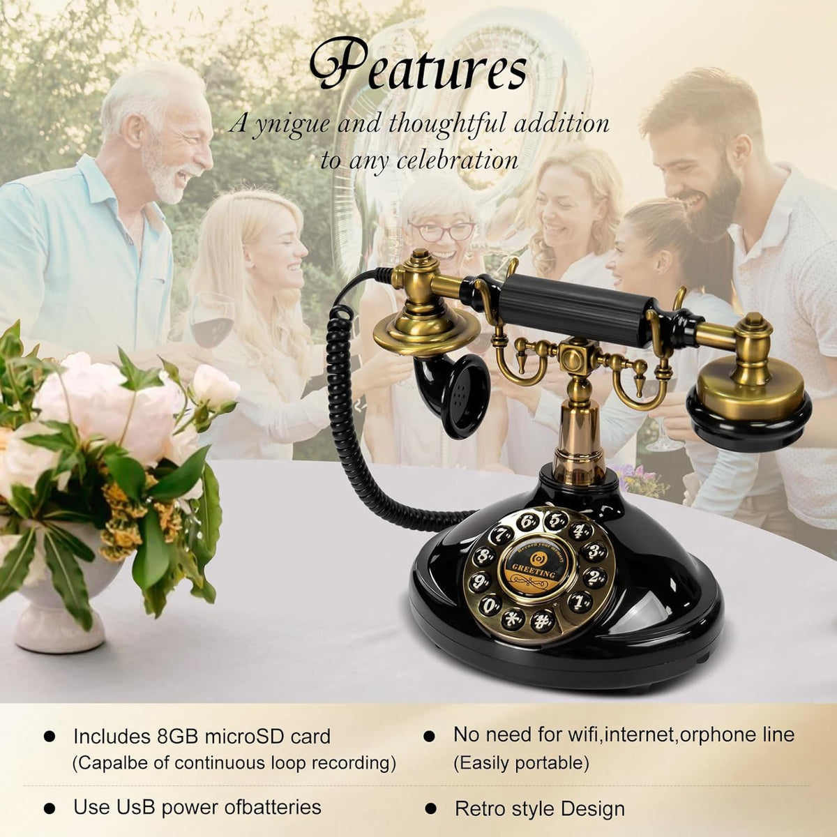 Audio Guest Book Wedding Phone,Audio Guestbook Phone Vintage Style Audio Message Voicemail for