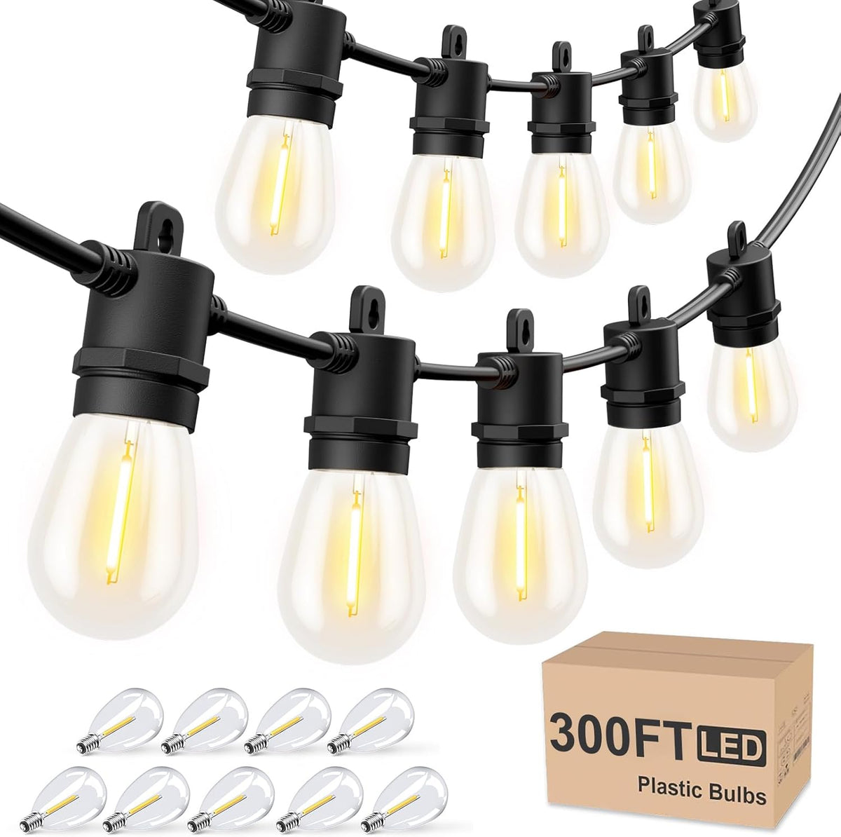 Svater Outdoor String Lights 300 FT, Patio Lights for Outside with Shatterproof Bulbs, Waterproof