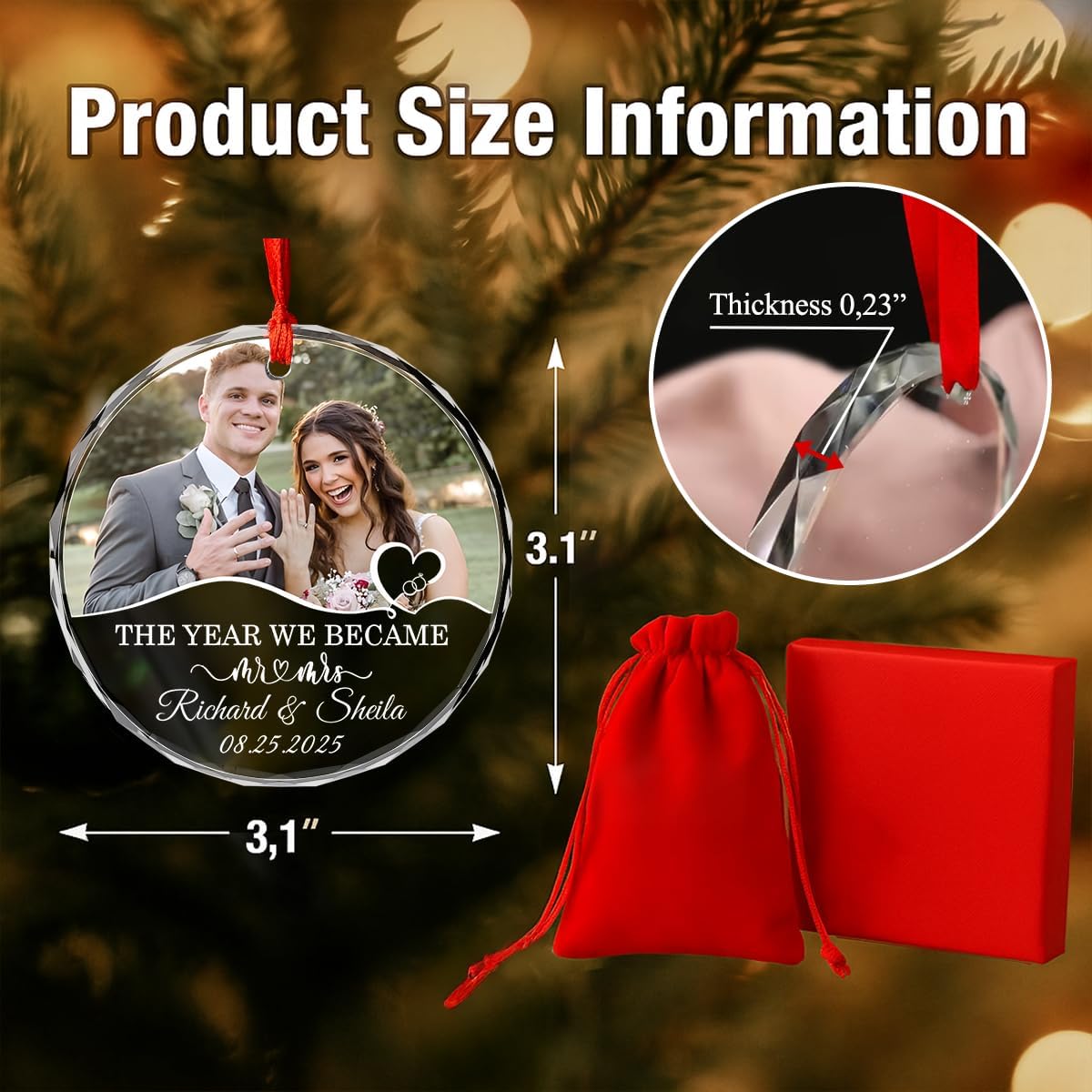 Personalized Christmas Ornaments with Names, Couple Glass Ornament, Custom Wedding Gifts for