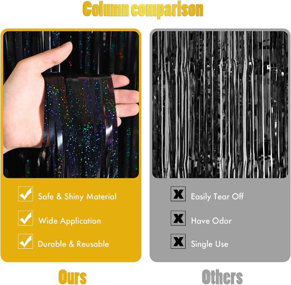 CANREVEL 2 Pack 3.3x8.2 Feet Laser Black Foil Fringe Backdrop Curtains, Tinsel Streamers Birthday