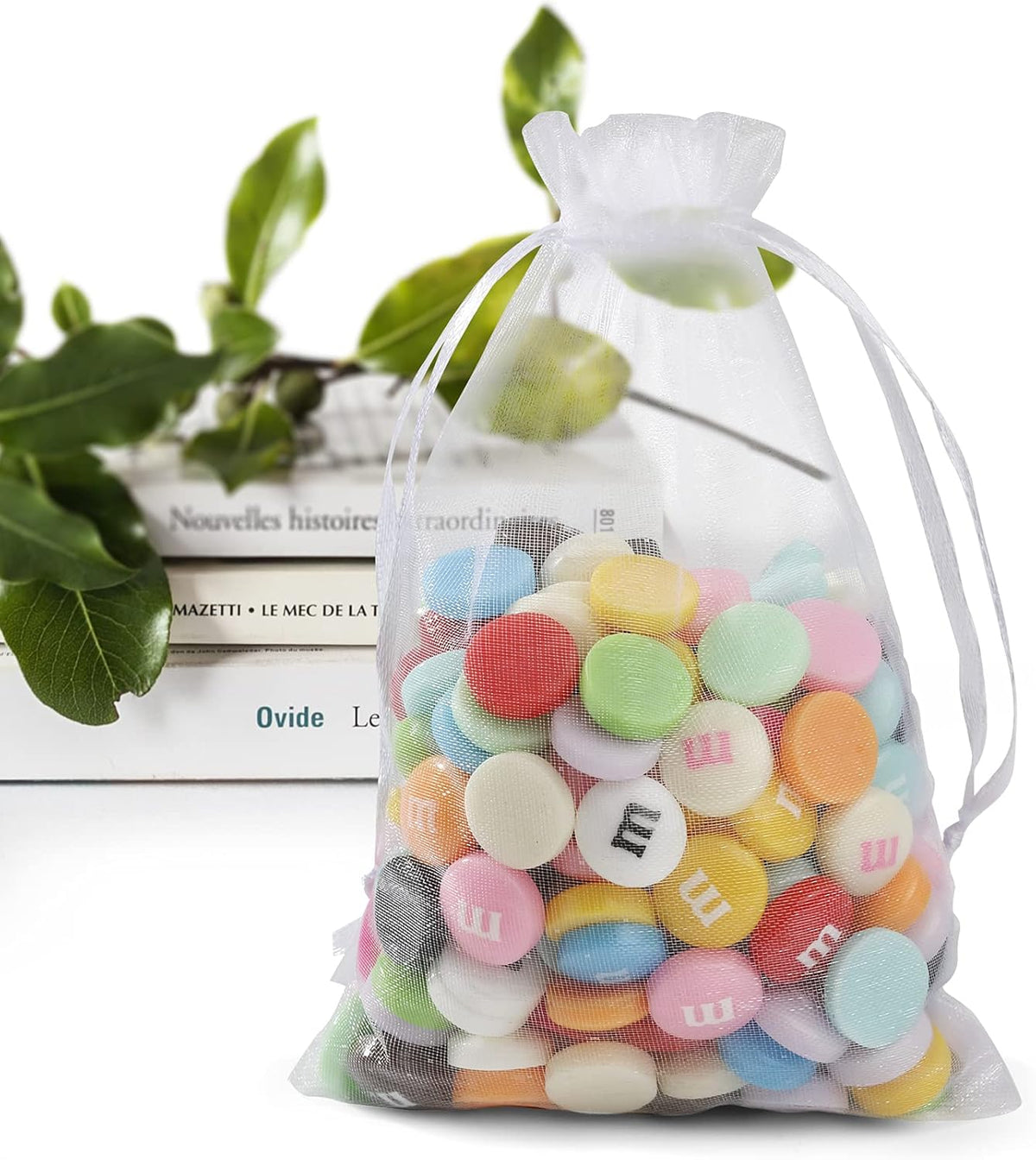 ANZNKU 50 Pack Organza Bags 4 x 6 inch Small Bags, Favor Bag, Sheer Mesh Bag, White Gift Pouches