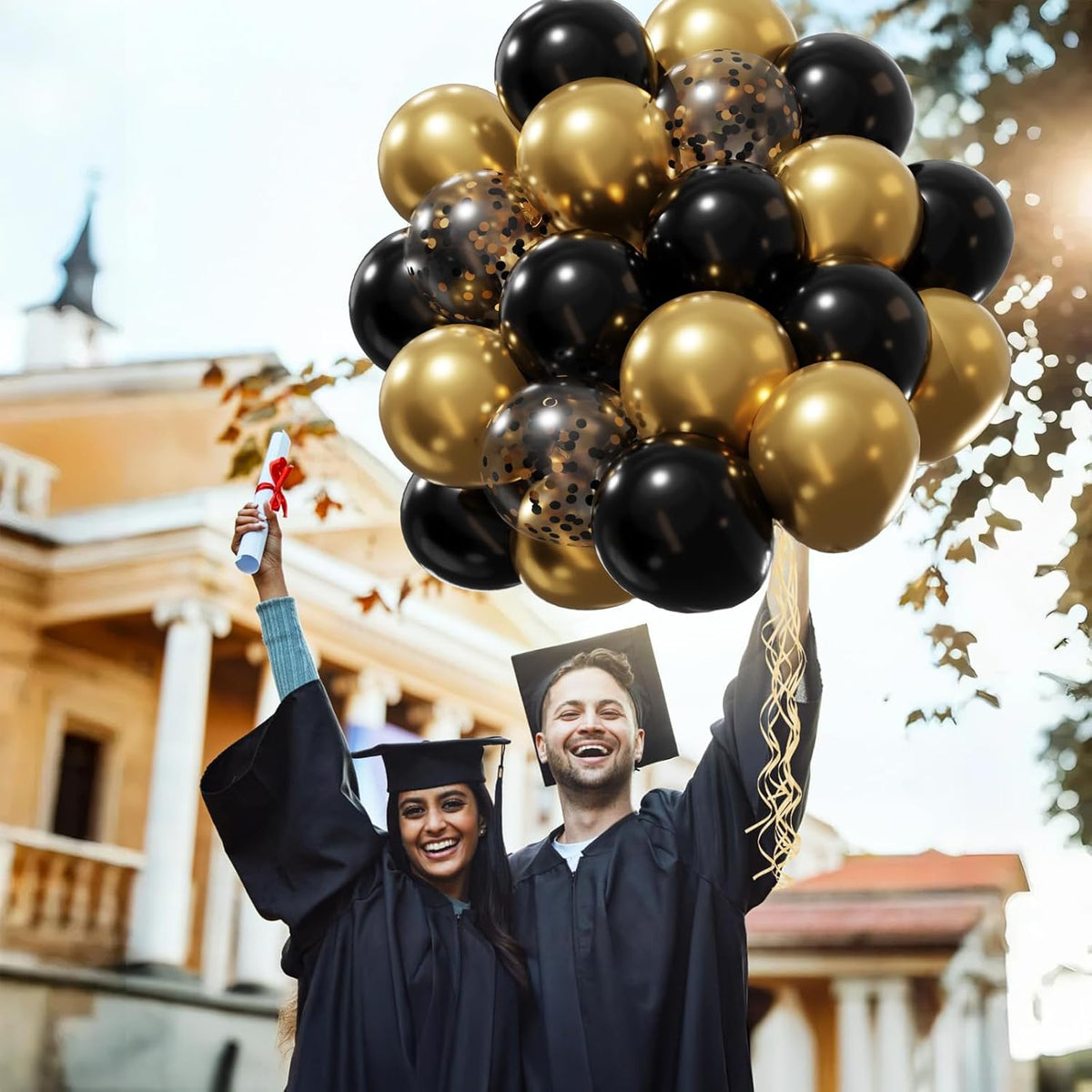 Netnology Black and Gold Balloons Set, 60Pcs 12 Inch Black Balloon Metallic Gold Balloon Gold