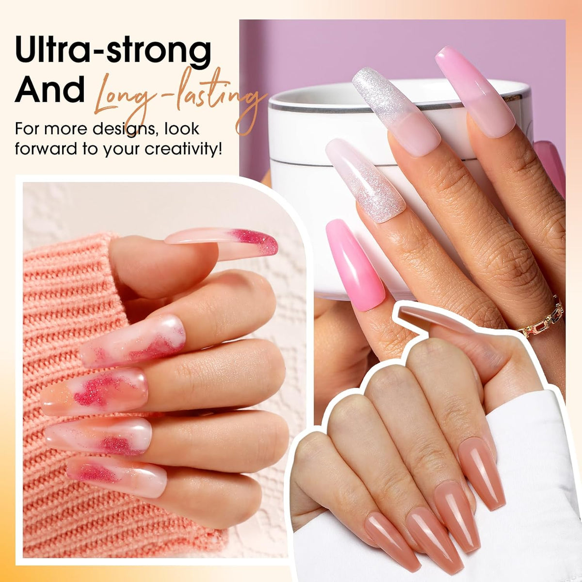 Poly Nail Gel Starter Kit -14 Colors + 75 Nail Art Accessories Kit,ROSALIND Clear Pink Nude Glitter