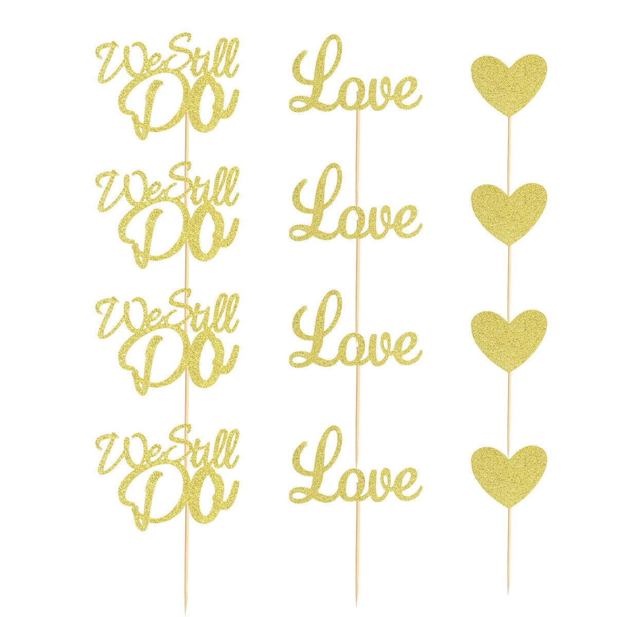 24Pcs We Still Do Cupcake Toppers Glitter Love Heart Marriage Anniversary Cupcake Picks Bridal
