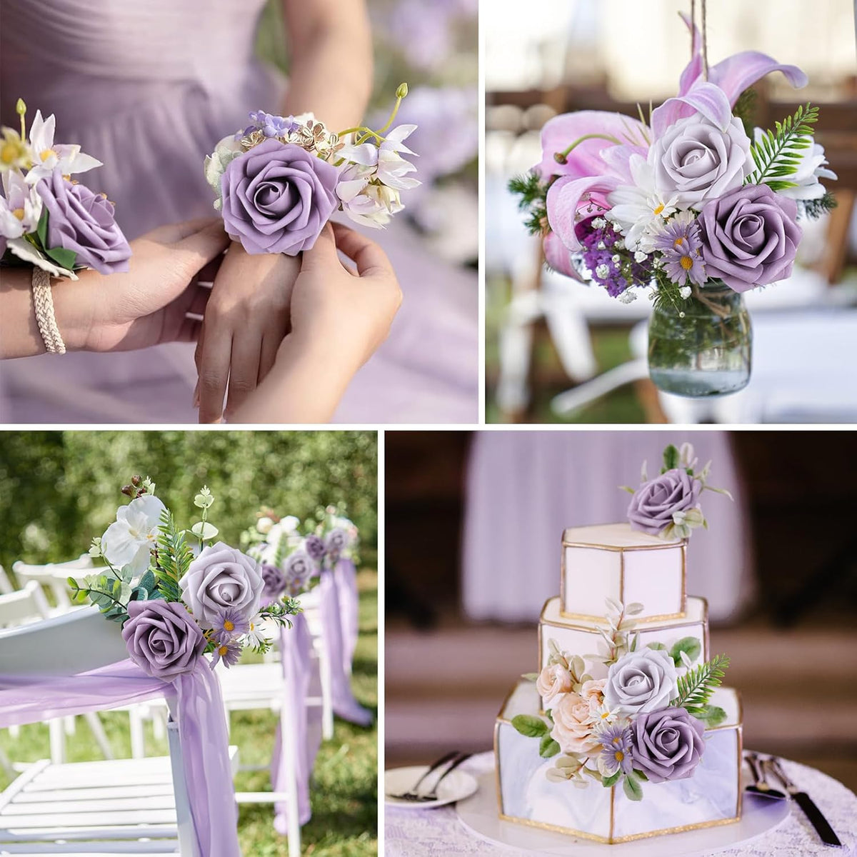 AmyHomie 25pcs Real Looking Artificial Pale Lavender Roses w/Stem for DIY Wedding Bouquets