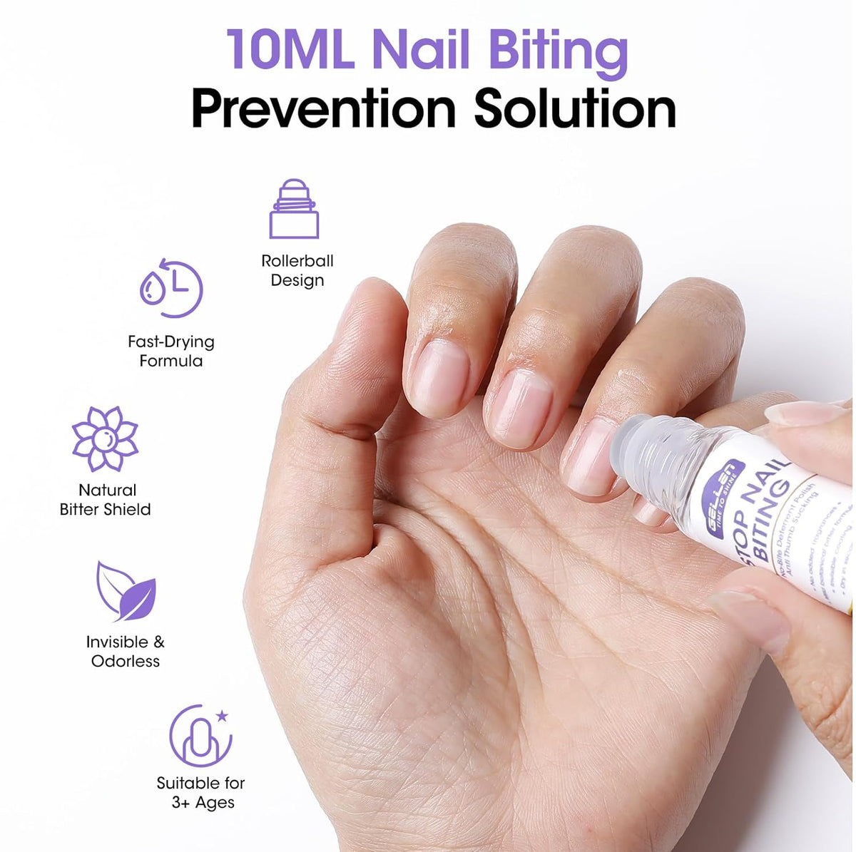 Gellen Nail Biting Treatment for Kids & Adults, Roll-On Stop Thumb Sucking Deterrent, 10ml Nail