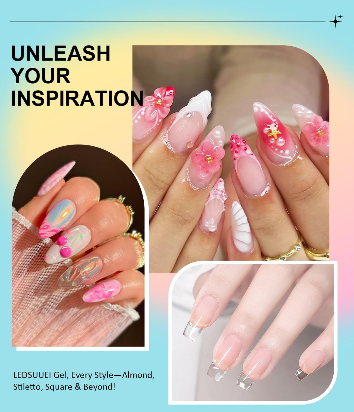 Solid Builder Gel for Nails LEDSUUEI - 2 Color Clear Pink 3D Nail Gel Sculpting Non-Sticky Hand