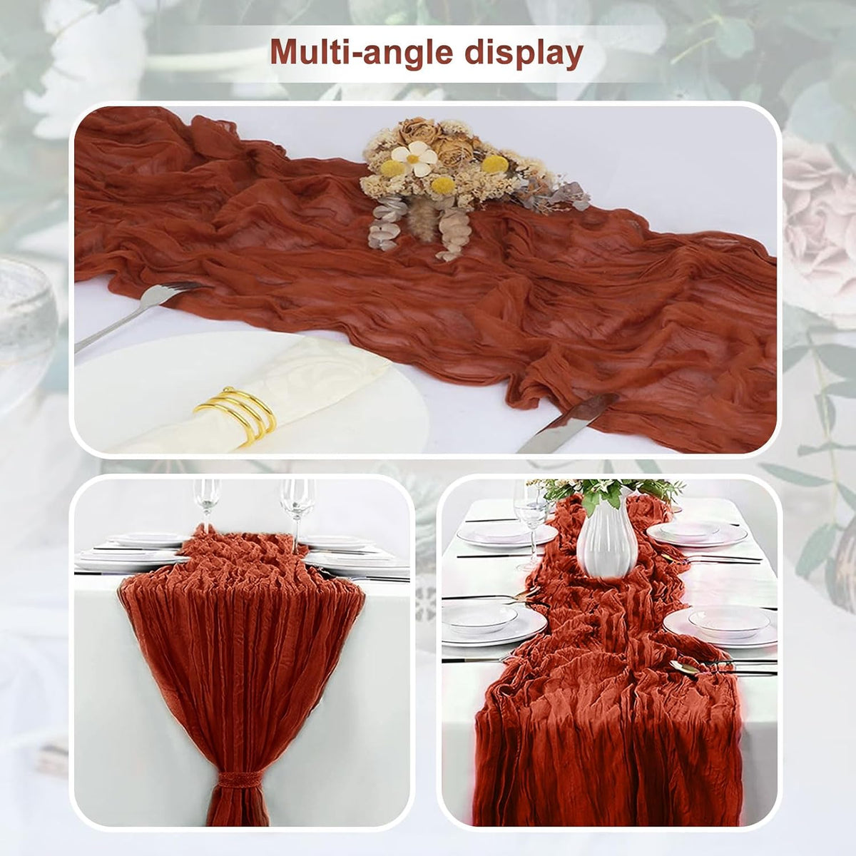 6 Pack Terracotta Cheesecloth Table Runner 35x120 Inch 10Ft Rustic Gauze Cheese Cloth Thanksgiving
