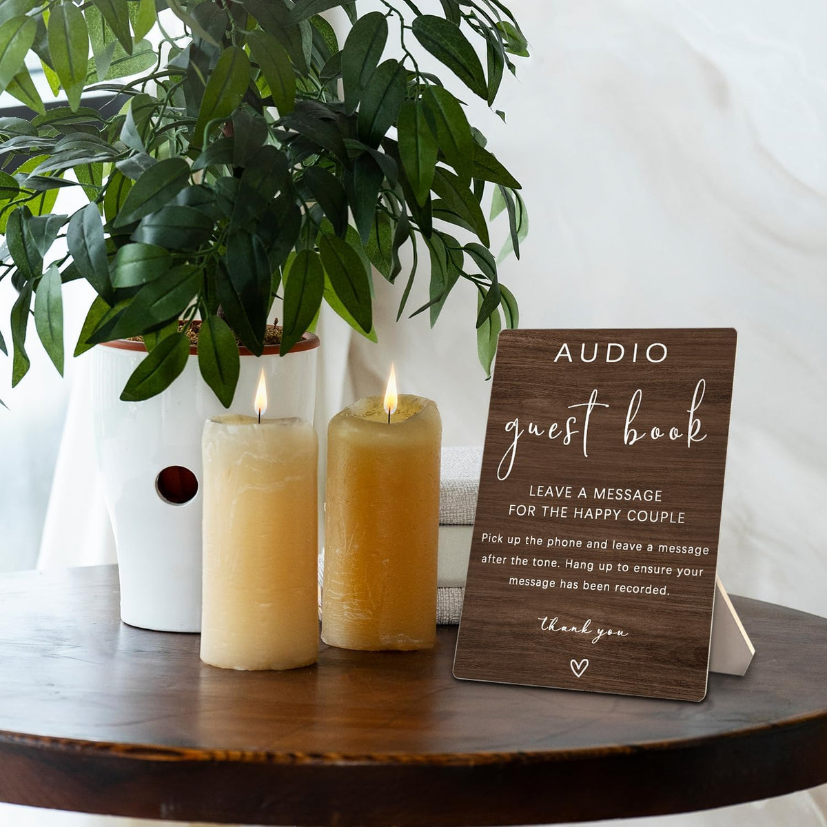 Audio Guestbook Sign, Audio Phone Guestbook Wooden Stand 5x7inch, Wedding Telephone Phone Audio