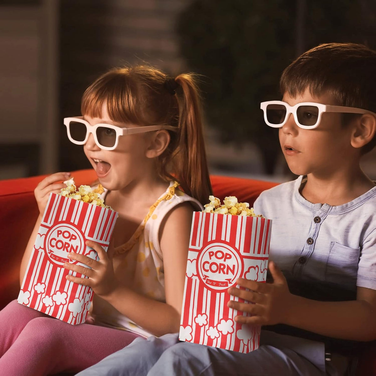 500 Pcs Paper Popcorn Bags Bulk 2 oz Large Flat Bottom Boxes Red and White Disposable Container