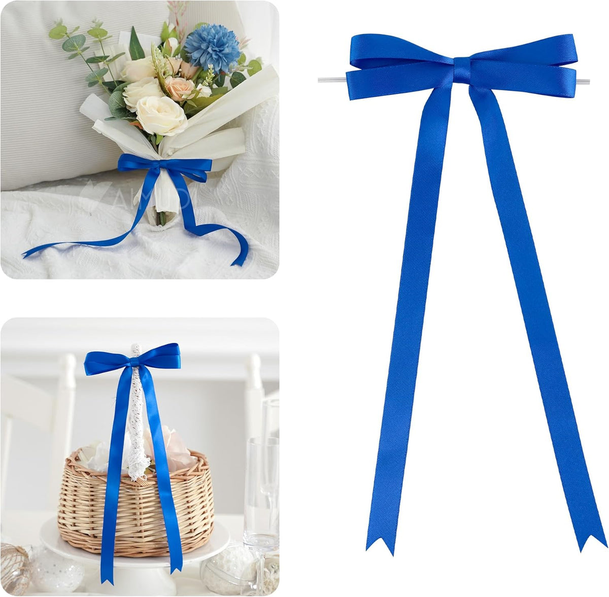 AIMUDI Royal Blue Bows 5 × 10" Satin Bows for Gift Wrapping Twist Tie Bows Premade Ribbon Bows for