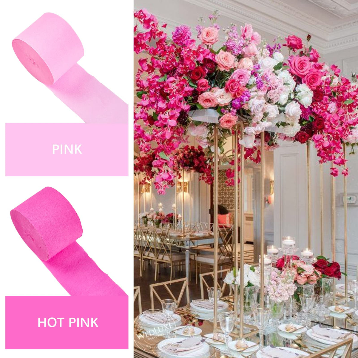 PartyWoo Hot Pink Crepe Paper Streamers 4 Rolls 328 FT Streamers