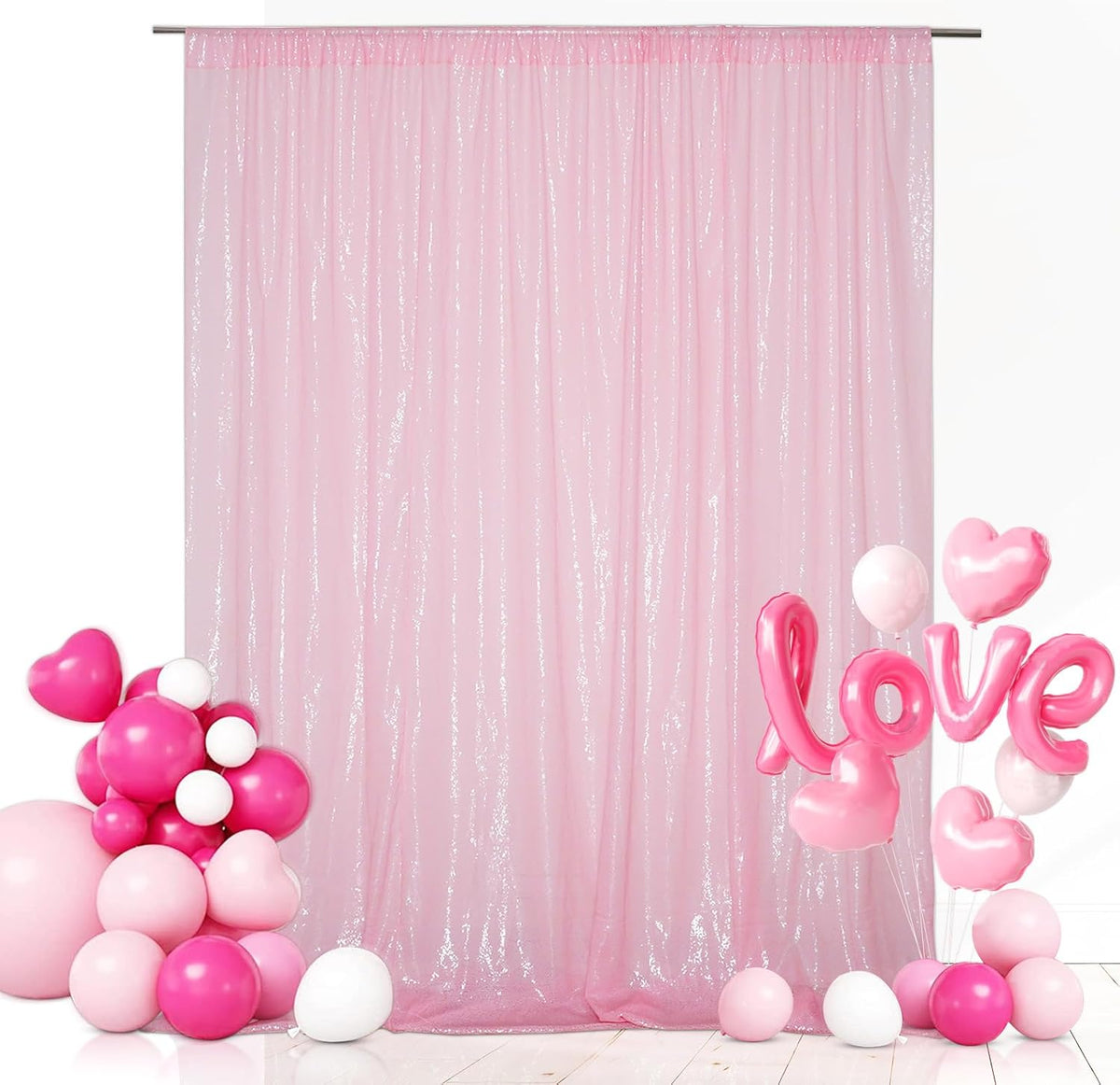 Eternal Beauty Pink Sequin Backdrop, 6x8 Ft Glitter Background Curtains for Shimmer Photography