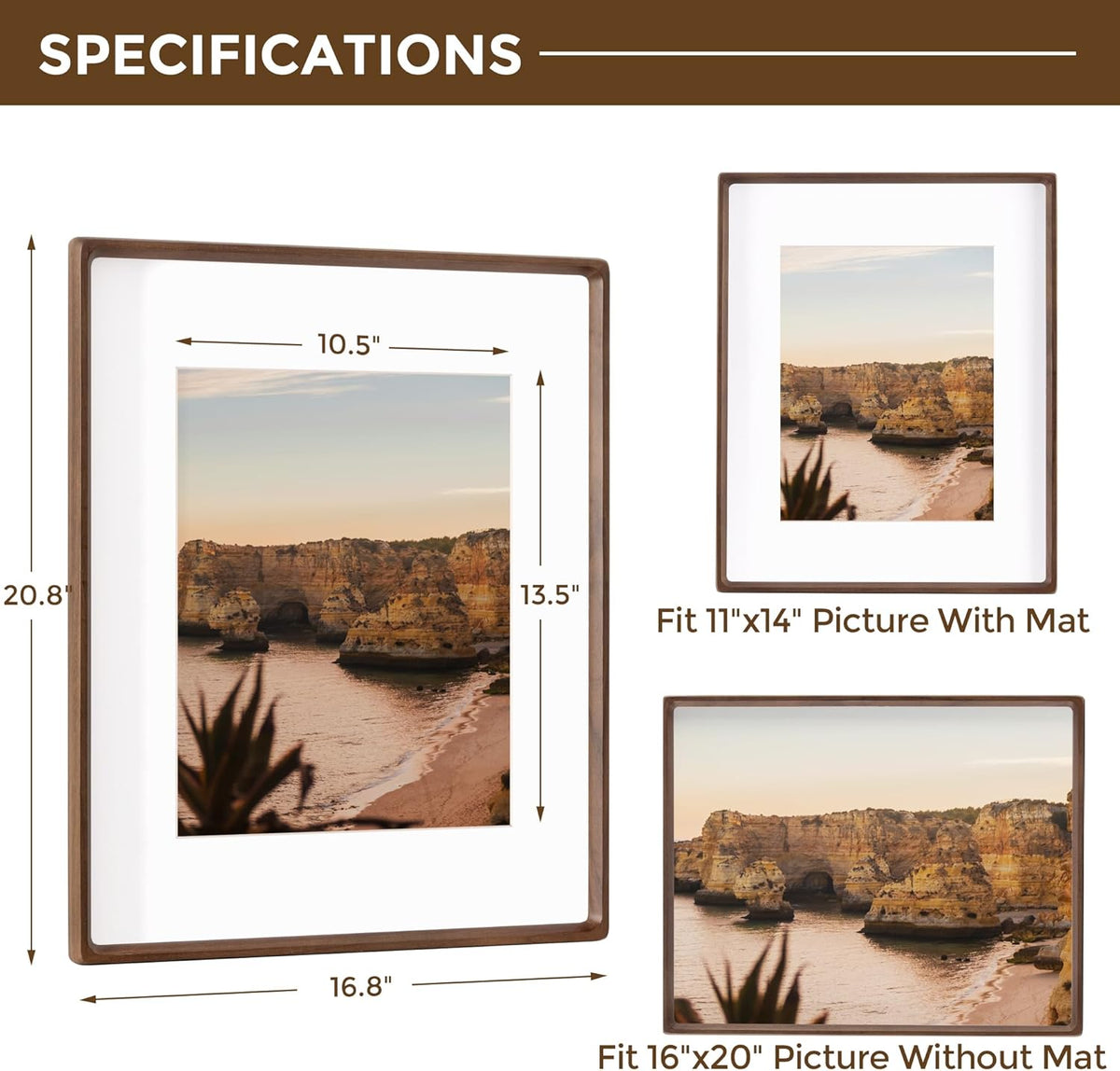 16x20 Frames USA-Sourced Natural Walnut Wood Solid Wood Picture Frame Handcrafted Rounded Corner
