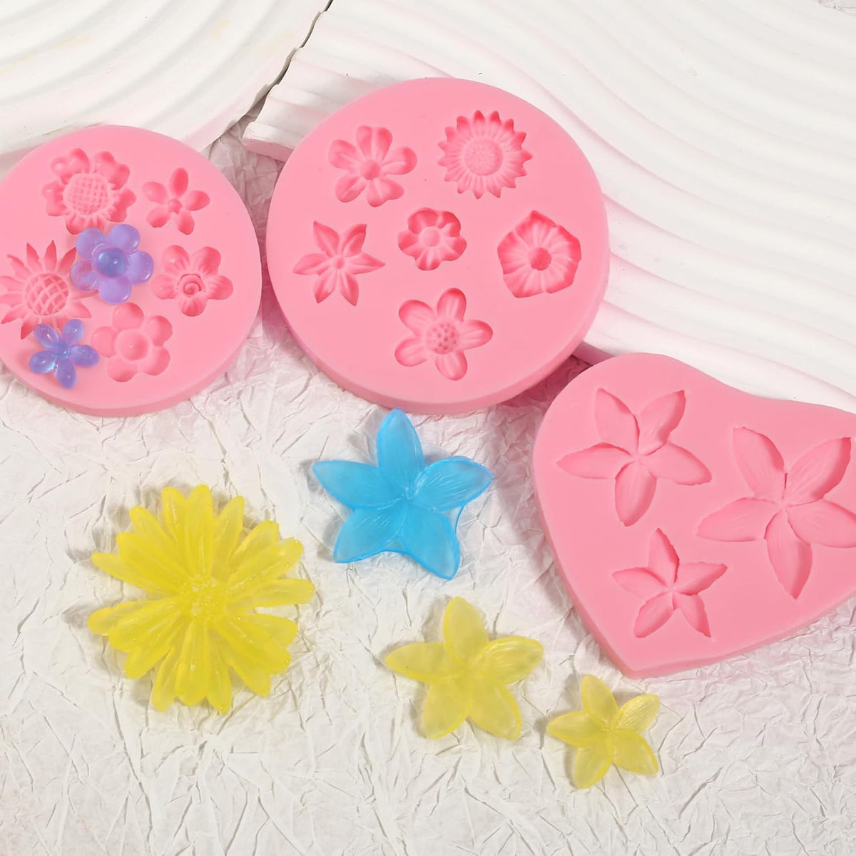 5 Pcs Daisy Flower Fondant Molds, Reusable Narcissus Flowers Chocolate Silicone Molds for Cupcake