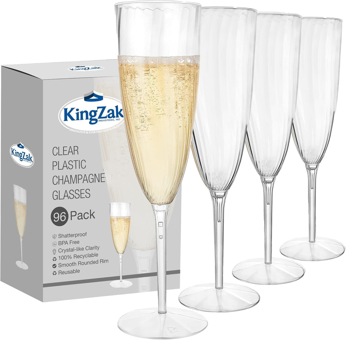 Lillian Tablesettings 96 Count Premium Champagne Flutes 6 oz. Clear Hard Plastic 1-Piece Disposable
