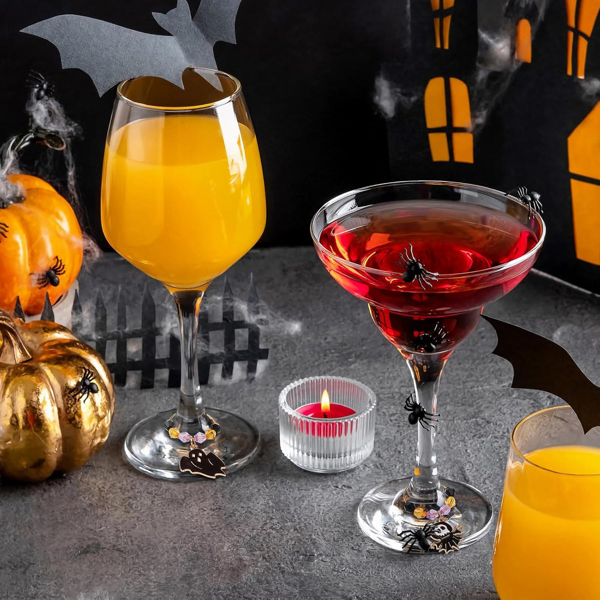 SANNIX 24Pcs Halloween Wine Charms, Wine Charms for Stem Glasses, Glass Identifiers for Halloween