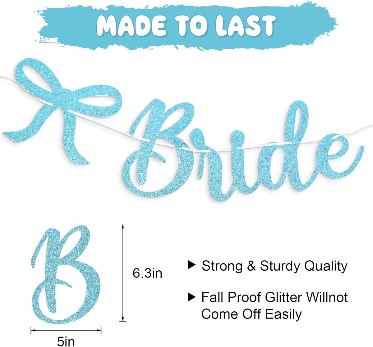 Bride to Be Banner, Light Blue Bride to Be with Bow Glitter Bachelorette Bridal Party Banner BRIDE