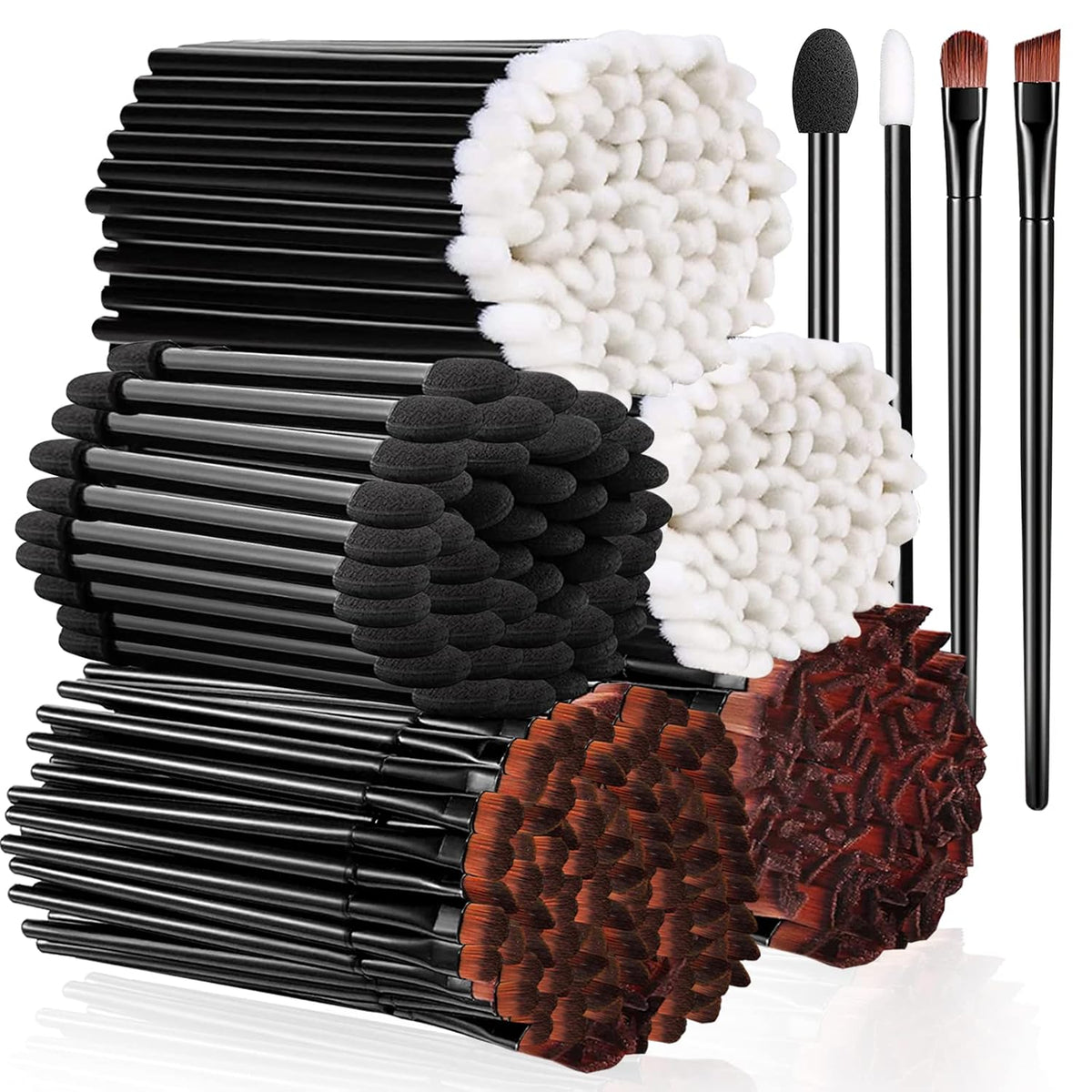 250 Piece Disposable Eyebrow Brush Set - 100 Angled/Round Eyebrow Brushes, 50 Double-End Eyeshadow