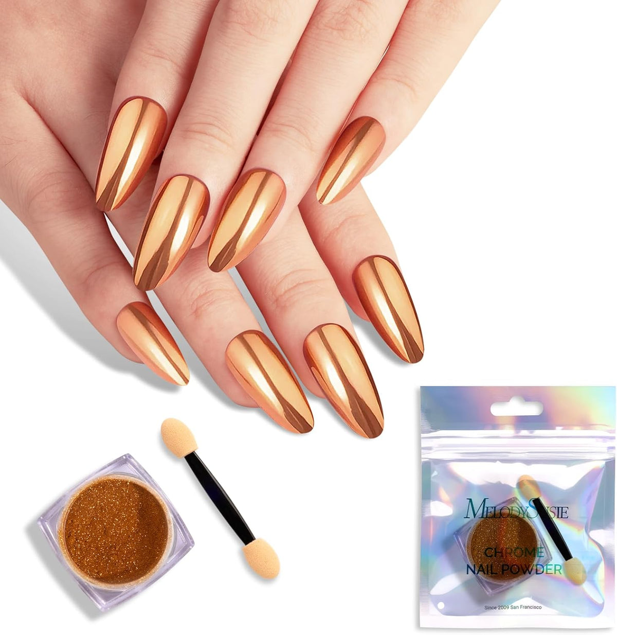 MelodySusie Champagne Chrome Nail Powder for Gel Nails,Metallic Mirror Effect Pigment Stylish and