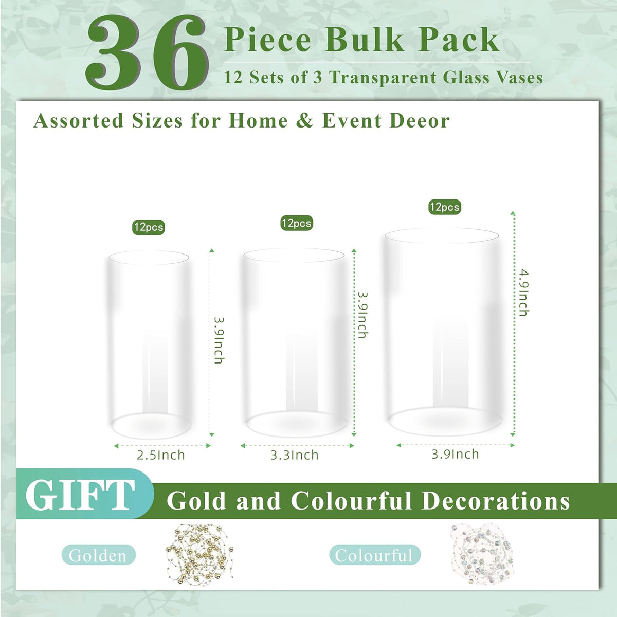 Glass Cylinder Vase for Set of 36 for Centerpieces, 4,4,5 inch Tall Clear Cylinder Vase Bulk