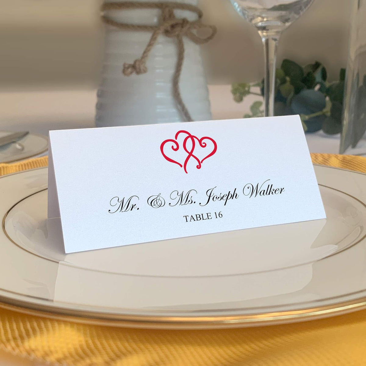 Linked Hearts Place Cards, Ruby Red (Choose Color), Set of 150, Pre-cut and Scored - Wedding