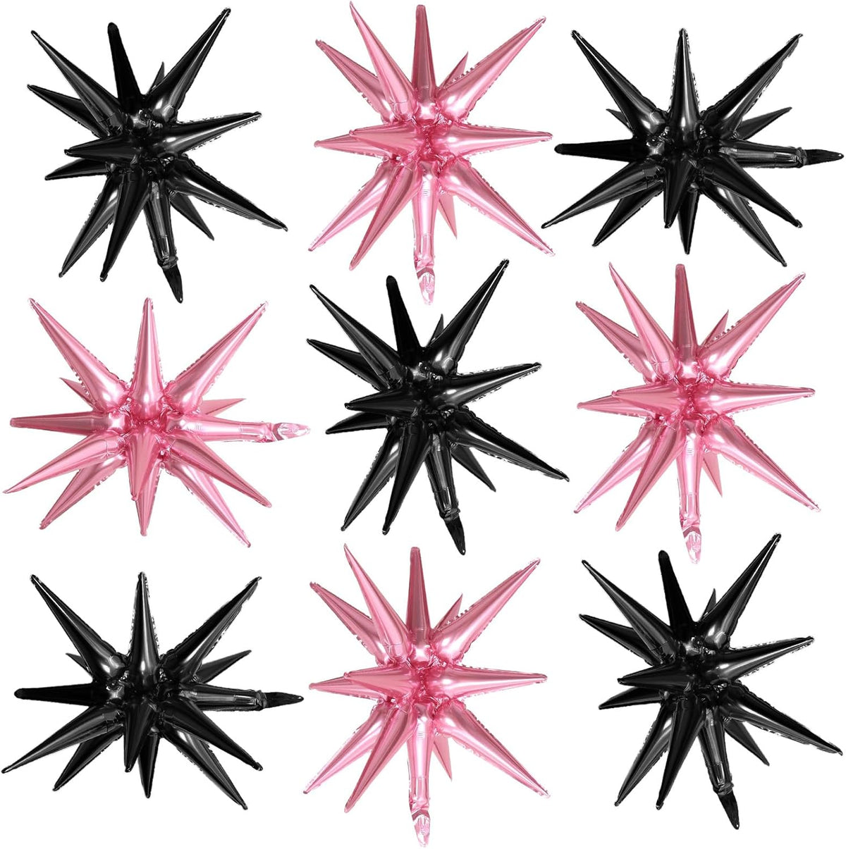 Pink Black Star Balloons,9Pcs 22Inch Black and Pink Explosion Spike Cone Helium Polyester Film Star