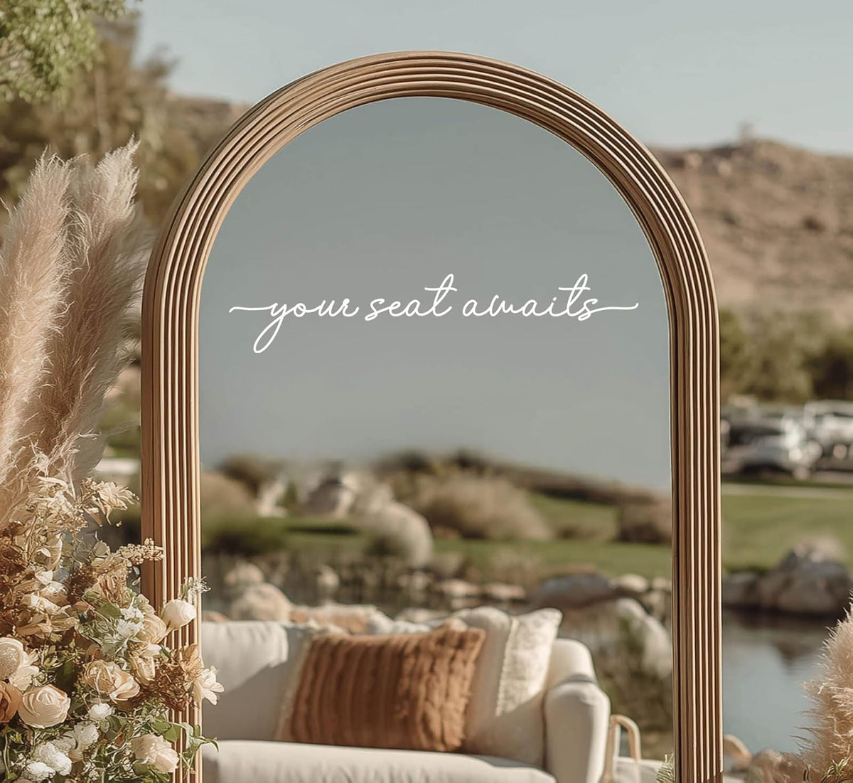 Your Seat Awaits Vinyl Decal, Wedding Seating Sticker, Mirror Decal for Seating, Please Find Your