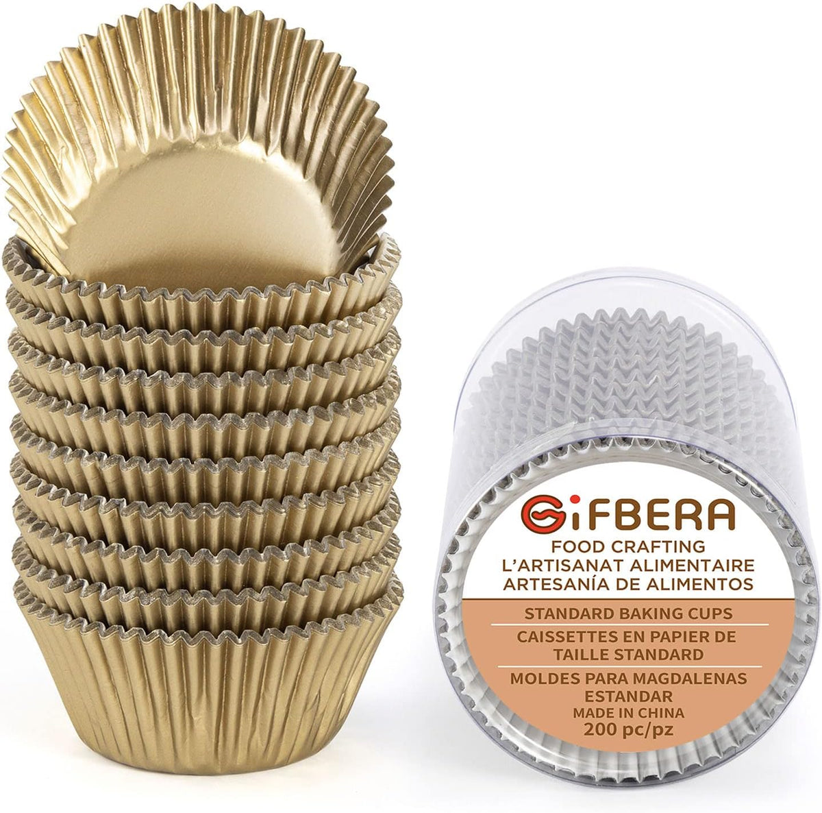 Gifbera Natural Metallic Foil Cupcake Liners - Standard Size Baking Cups Muffin Liners Paper for