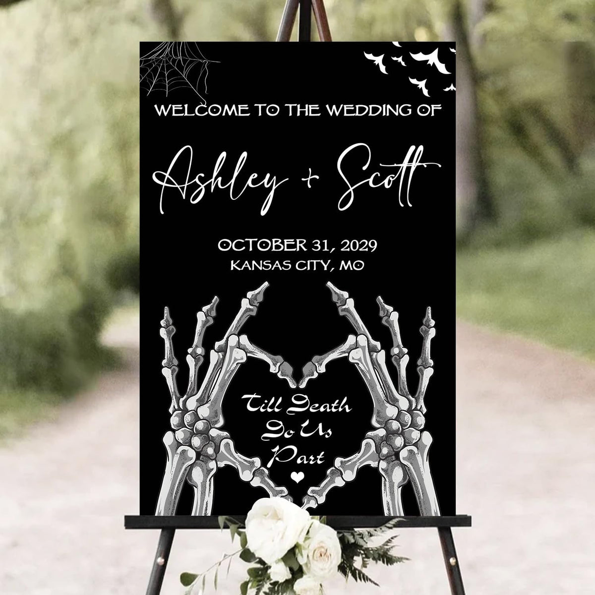 Gothic Halloween Wedding Welcome Sign, Til Death Do Us Part, 4mm Thick Plastic, 12"x18", Ground